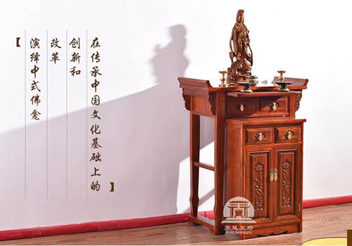 香河花梨色莲花柱小佛龛批发